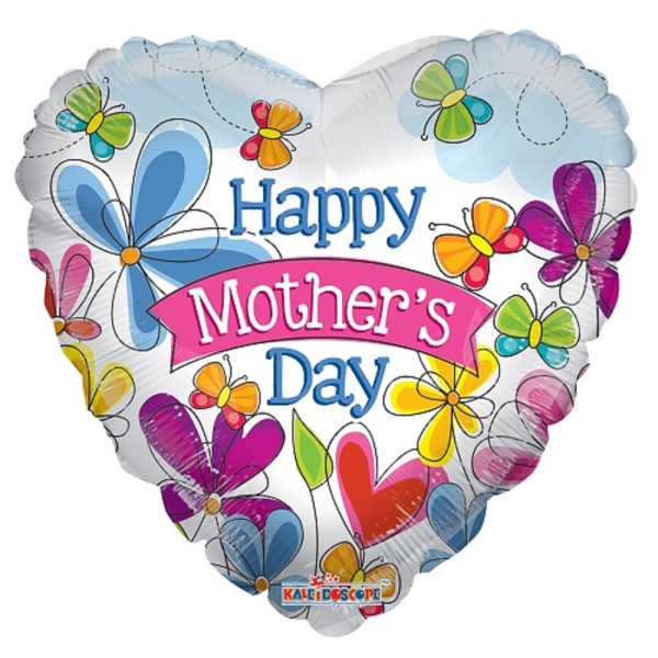 Heart-shaped Mother's Day balloon with colorful butterflies