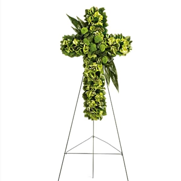 Cross shaped funeral standing spray