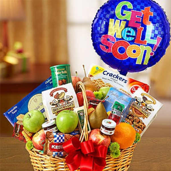 Get Well Gourmet Fruit Basket - With Get Well Balloon
