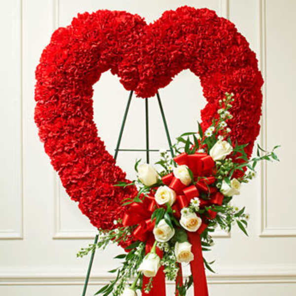 Red and White Open Heart with White Roses