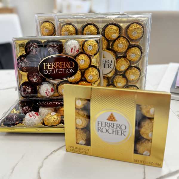 Boxes of Ferrero Rocher chocolates on a table