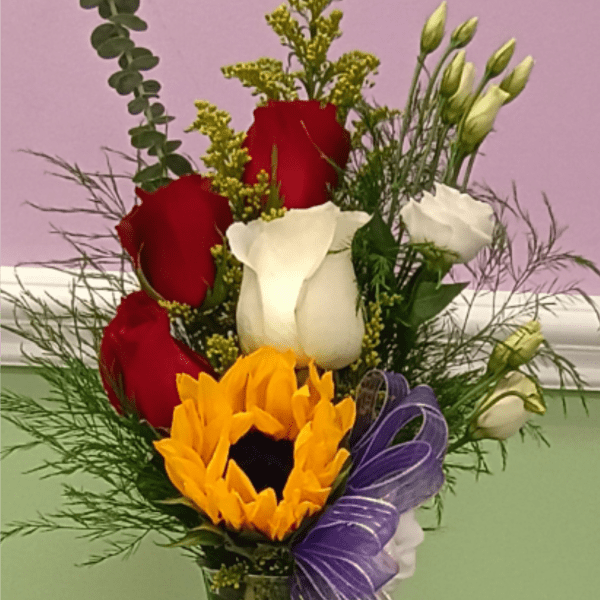 Sunflower and rose arrangement
