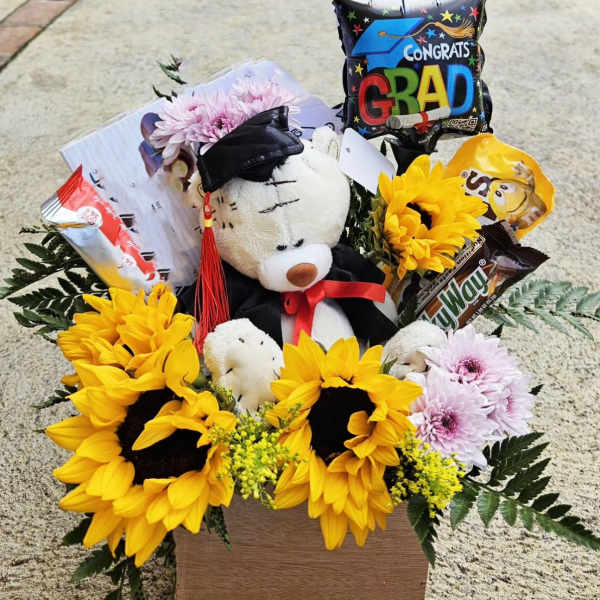 Graduation Box of Sunflowers and Chocolates