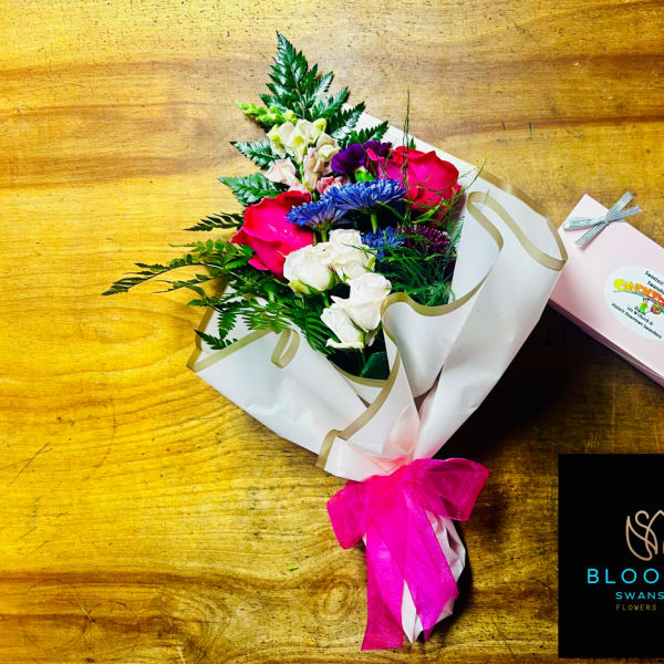 Assorted Flower Bouquet and 1 pound of assorted gourmet chocolates