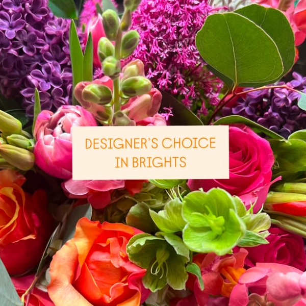 Bright mixed bouquet with pink, purple, orange, and green blooms
