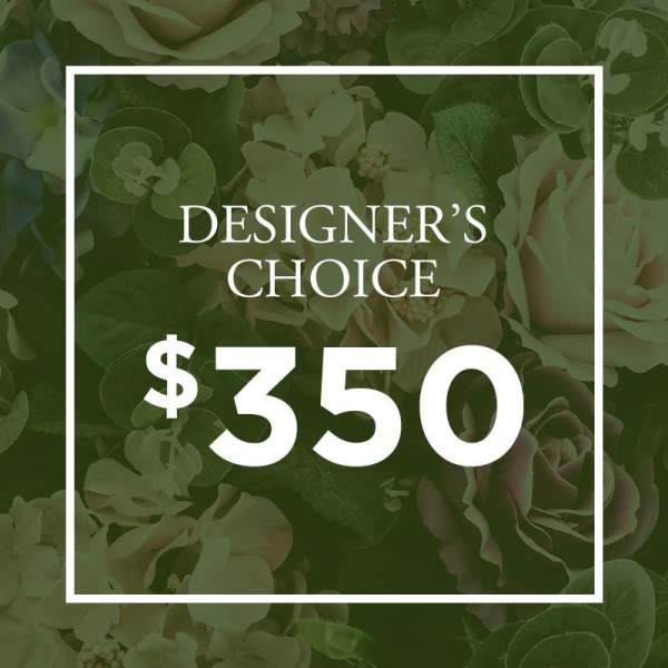Designer’s choice floral arrangement graphic with $350 text