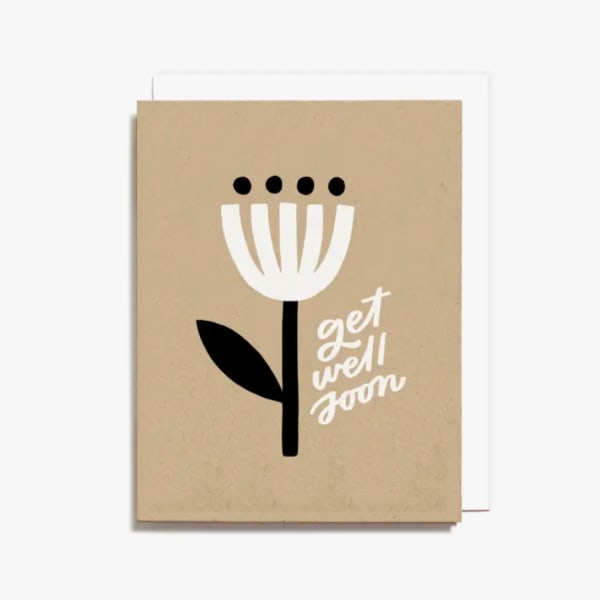 Get well soon card with a simple flower graphic