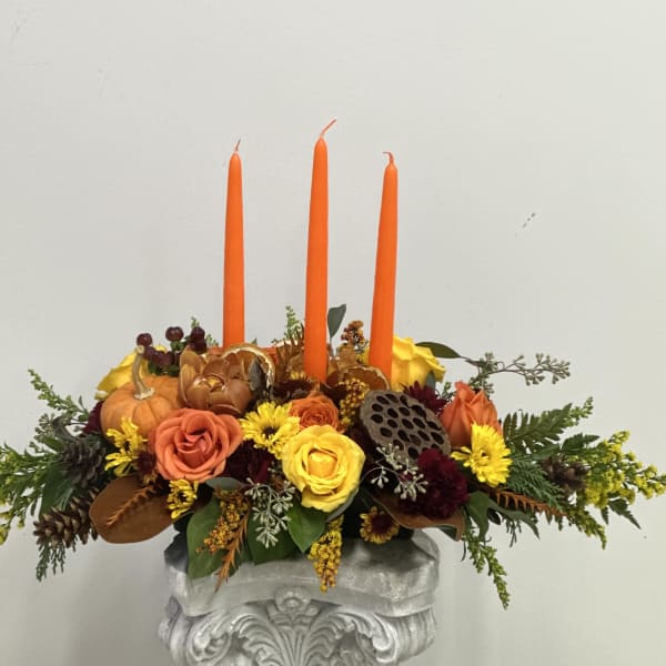 Harvest Glow Premium Centerpiece by Westford Florist Art by Veny