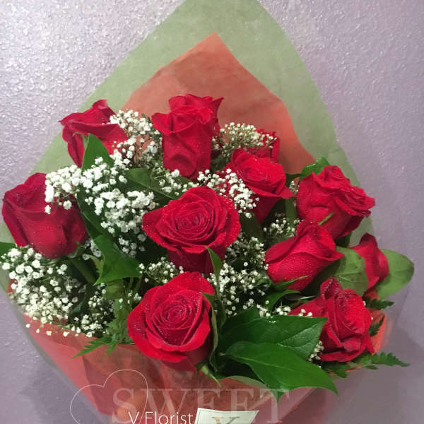 Simple Wrapped Red Roses Bouquet