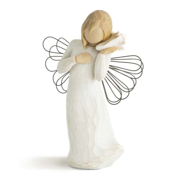 Small angel figurine in a white dress with wire wings