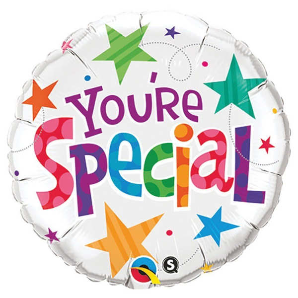 Round foil balloon reading "You're Special" with colorful stars