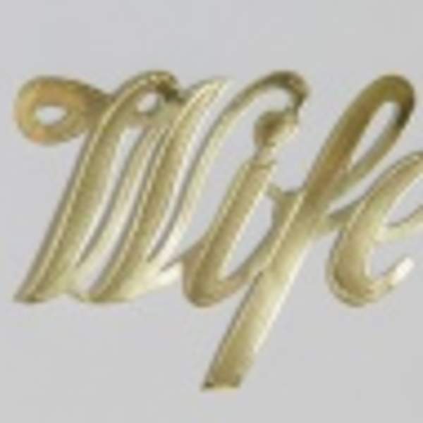 Gold script word "Wife" on a white background