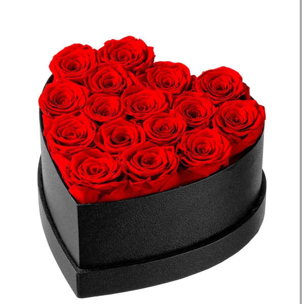 Red Preserved Roses in heart shape box