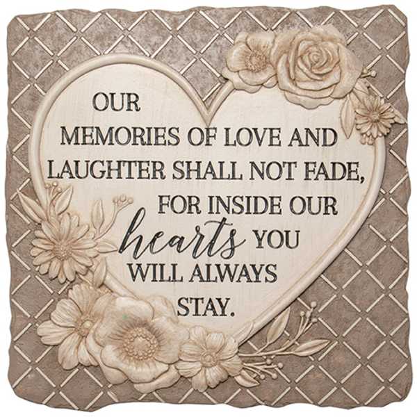 Decorative memorial plaque with a heart and floral accents