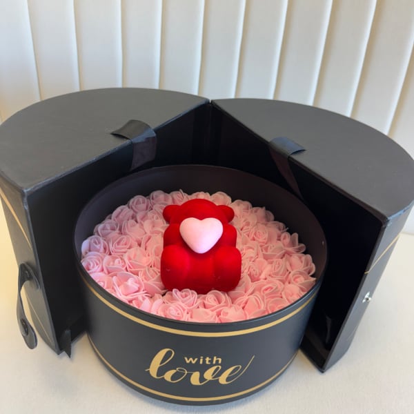 WITH LOVE ROUND BOX ETERNAL ROSES & BEAR