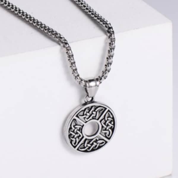 Silver pendant necklace with a circular Celtic knot design