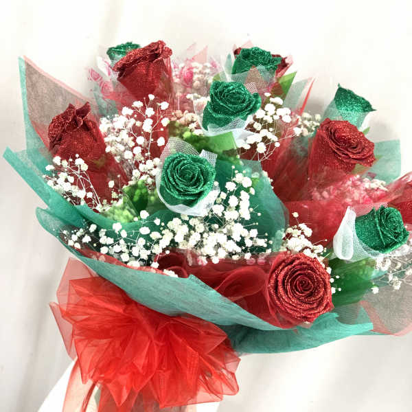 Hong Kong Style Roses - Red & Holiday Green