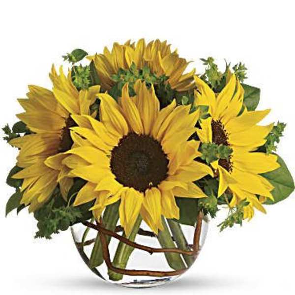 Sunflower bouquet in a clear glass vase