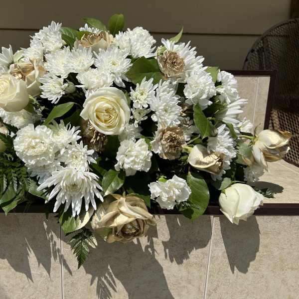 Gold and White casket spray