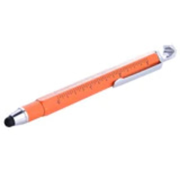 Orange pen with a black stylus tip on a white background