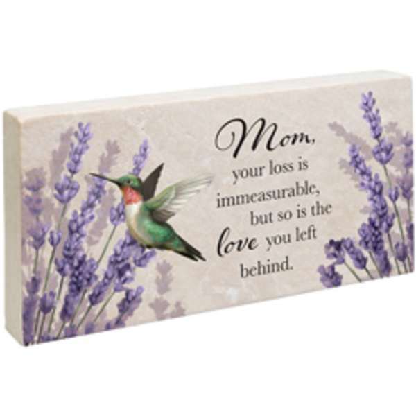Sympathy plaque with lavender flowers and a hummingbird