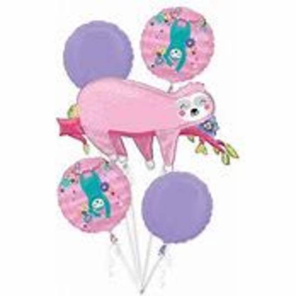 Pink animal-shaped balloon bouquet with purple balloons
