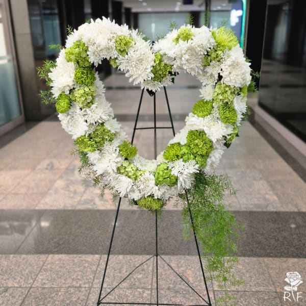 Green and White Sympathy Heart Wreath- 24