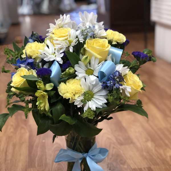 White blue and yellow