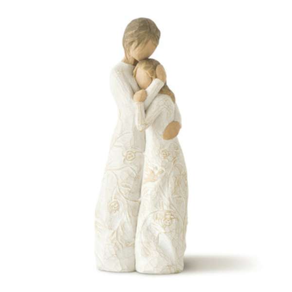 Two figurines in white dresses embracing
