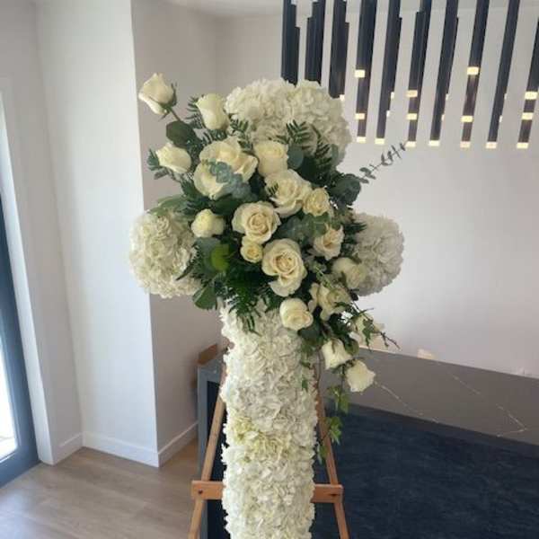 Elegant White Cross Floral Tribute