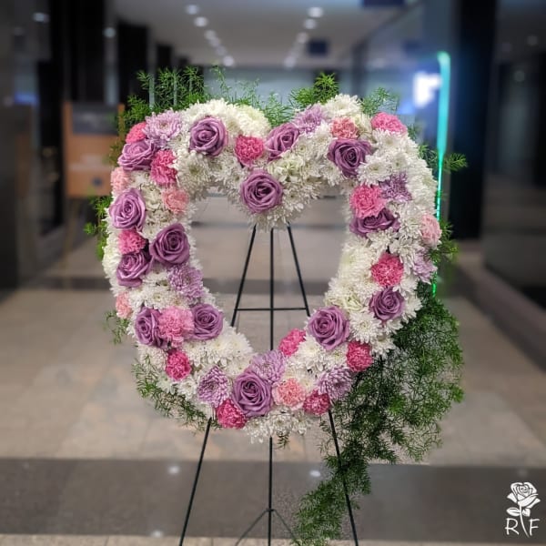 Lavender and White Sympathy Heart Wreath- 24 inch