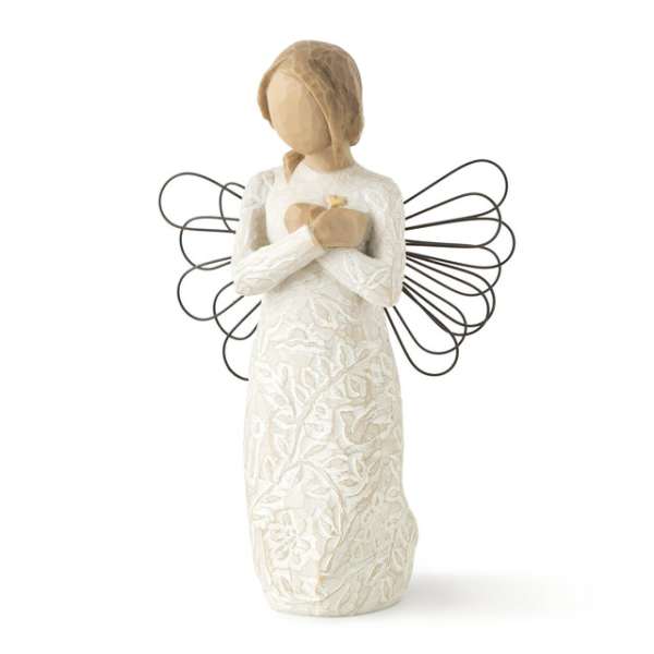 Decorative angel figurine in a cream dress with wire wings