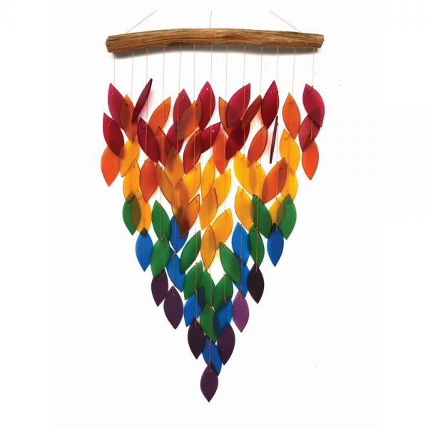 Colorful leaf-shaped hanging wall decor on a wooden rod