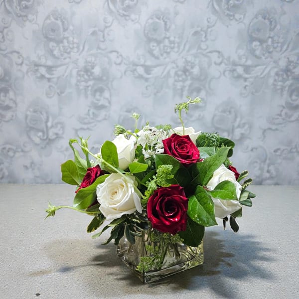 Elegant Rose Cube in Red and White