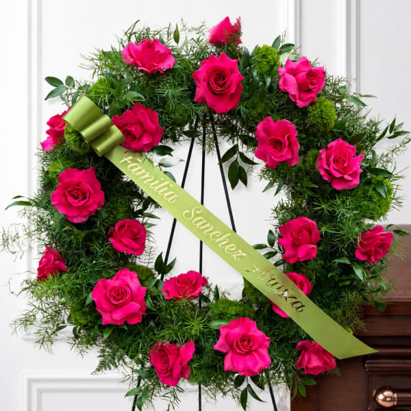 Sympathy Wreath - Flexed Hot Pink Rose
