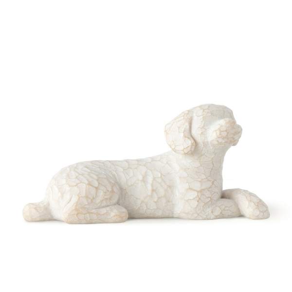 White decorative dog figurine with a crackled finish