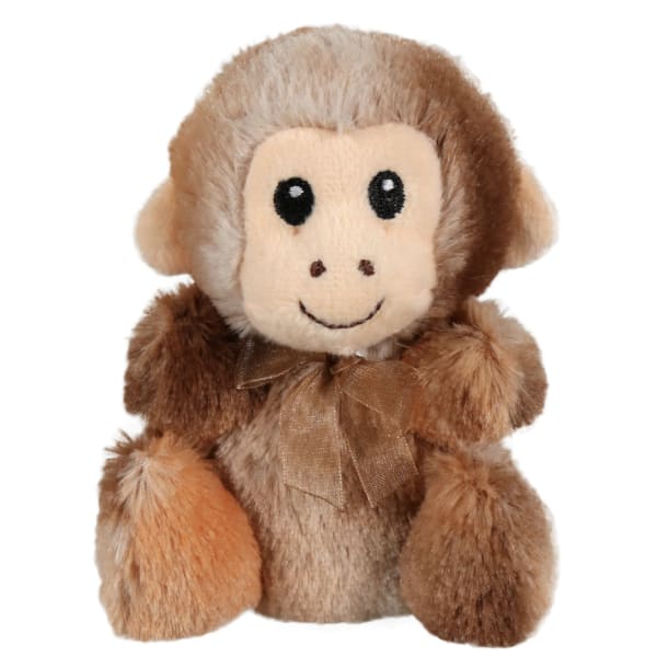 Plush monkey toy with a brown ribbon bow