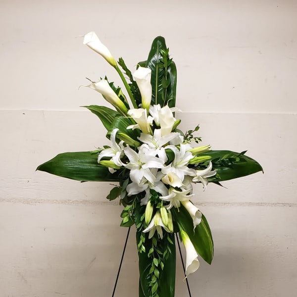 [TT-ARR175]: WHITE CALLA AND LILY CROSS