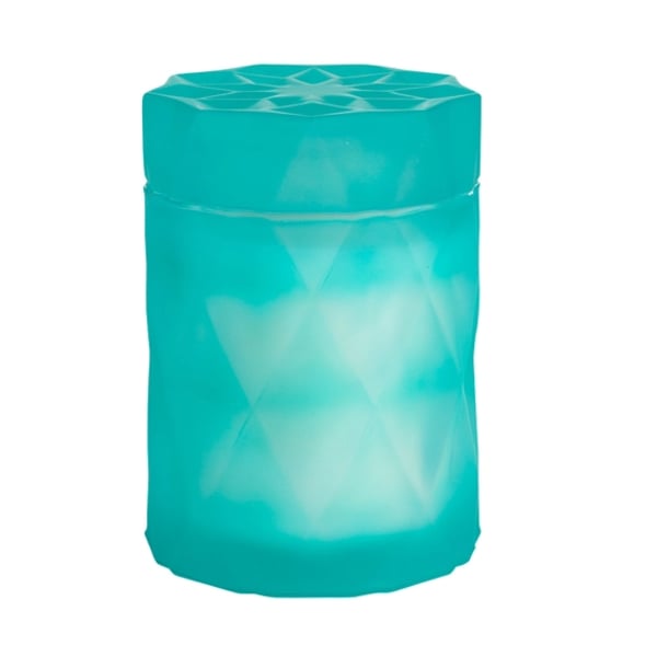 Turquoise cylindrical candle with a faceted top