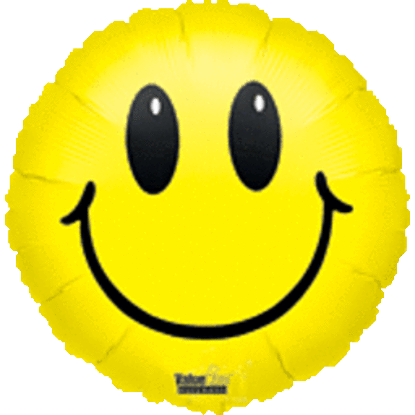 Yellow smiley-face balloon with black eyes and smile