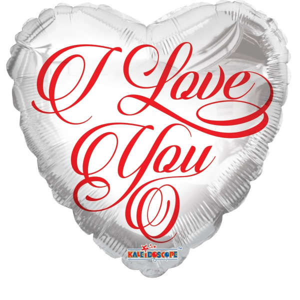 I Love You - White Heart Red Script - Balloon