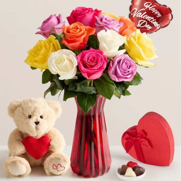 One Dozen Assorted Roses for Romance