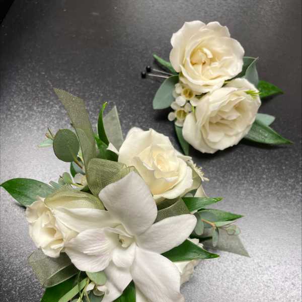 Dazzling White Corsage and Boutonniere