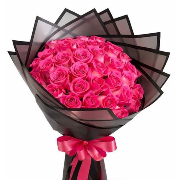 Hot Pink Roses wrapped Bouquet
