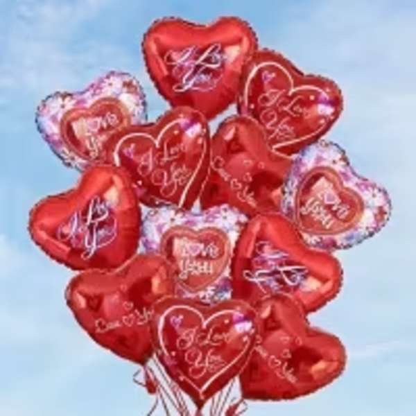 Red Heart Foil Balloon Bouquet - I Love You