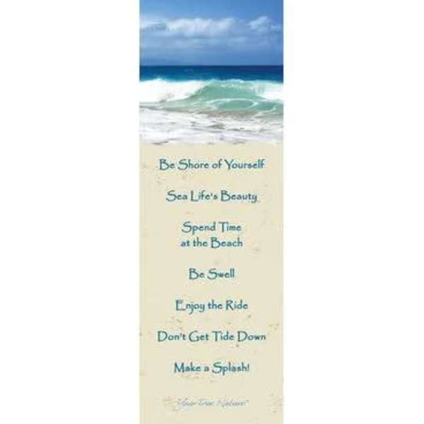 Ocean-themed bookmark with a wave image and inspirational advice text.