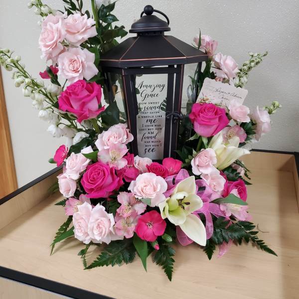 Lantern with fresh flowers