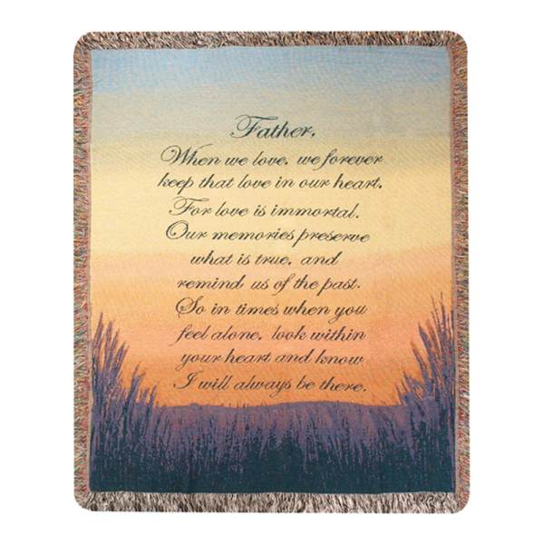 Fringed memorial throw blanket with a father remembrance poem