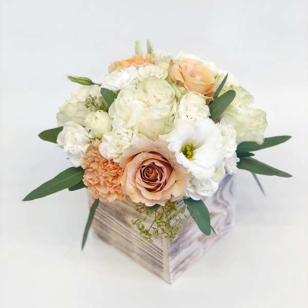 Small Wood box arrangement Peach & White