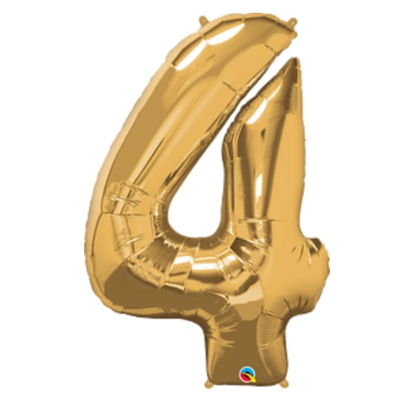 Gold foil balloon shaped like the number 4